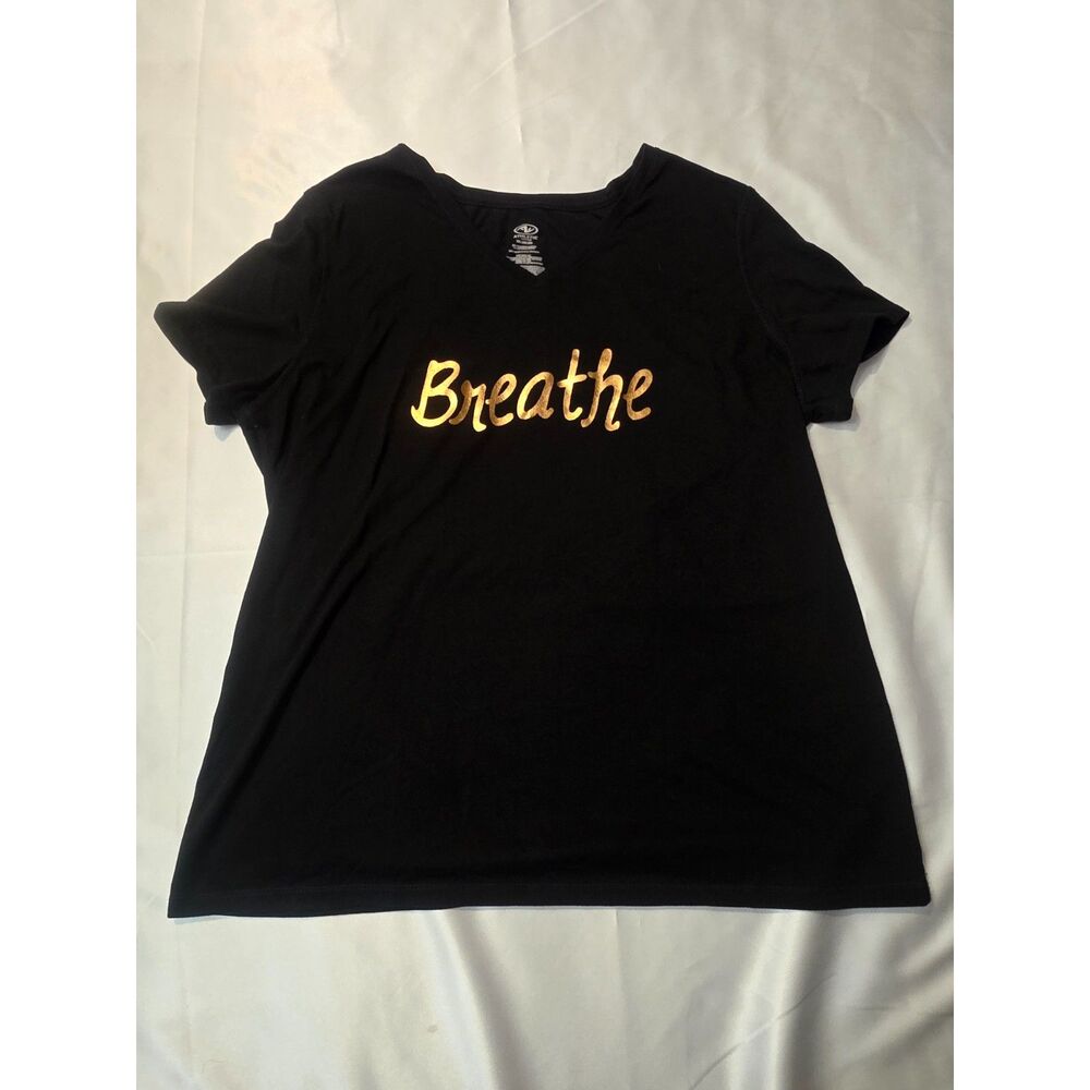 Athletic Works Womens XXL 20 Black Soot T-Shirt Breathe Gold Graphic Top Tee